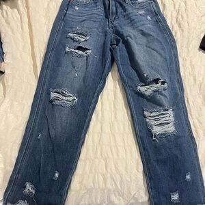 Women's Distressed Boyfriend Jeans in Medium Blue